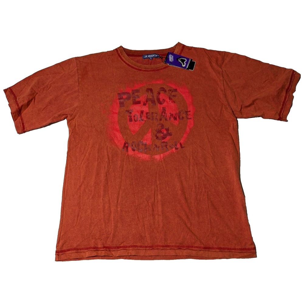 PEACE TOLERANCE & ROCK N ROLL BSN SPORTS WEAR Men Large Orange T-Shirt NEW